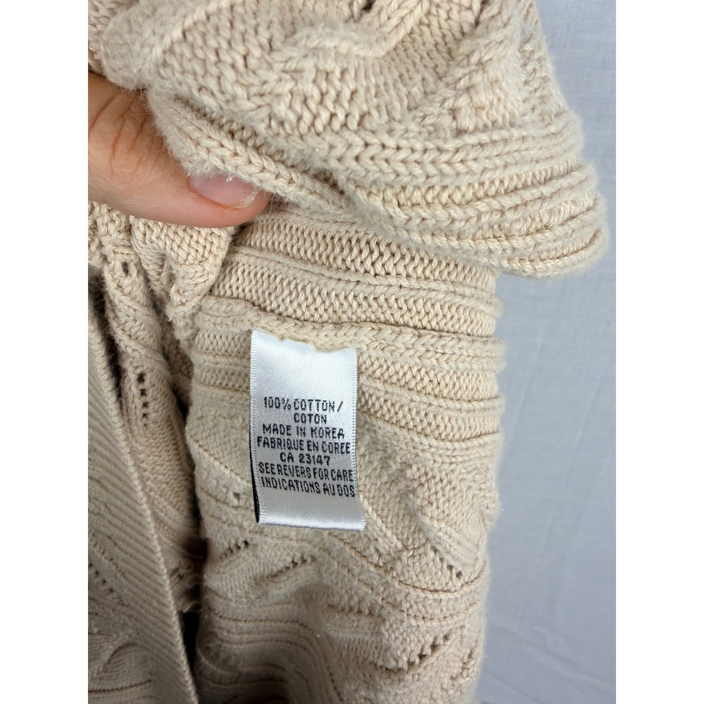 Talbots Womens XL Cream Beige Pointelle Cable Knit Button Front Cardigan Sweater - Picture 13 of 13